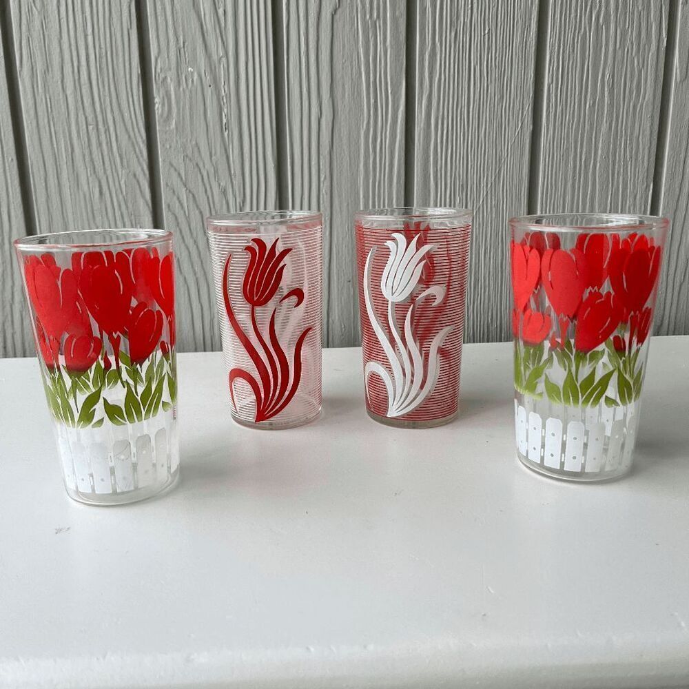 Vintage Hazel Atlas Tulip Drinking Glasses – Set of 4 – 5” Tall